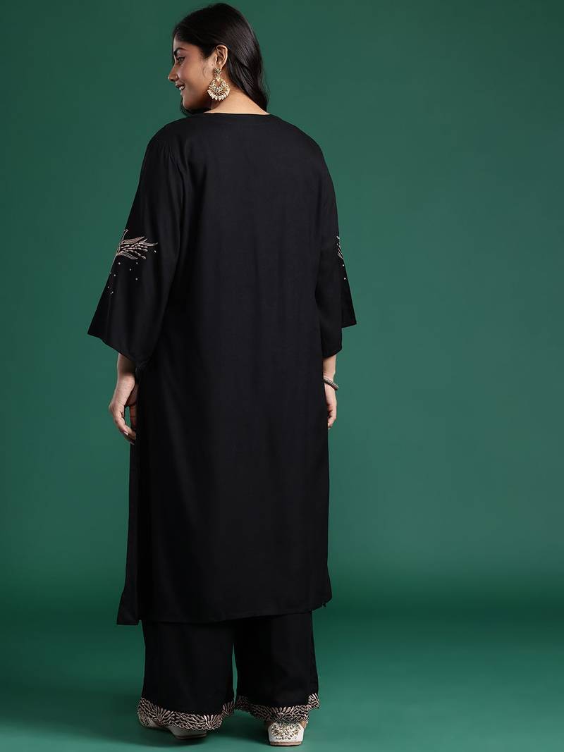 Plus Size Embroidered Regular Kurta with Palazzos