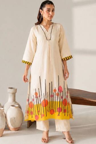 Cotton Printed A Line Kurta With Trouser