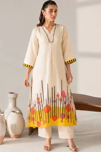 Cotton Printed A Line Kurta With Trouser