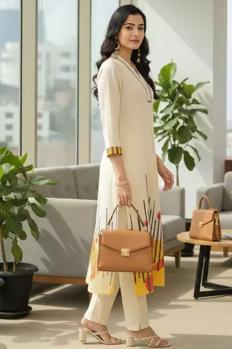 Cotton Printed A Line Kurta With Trouser