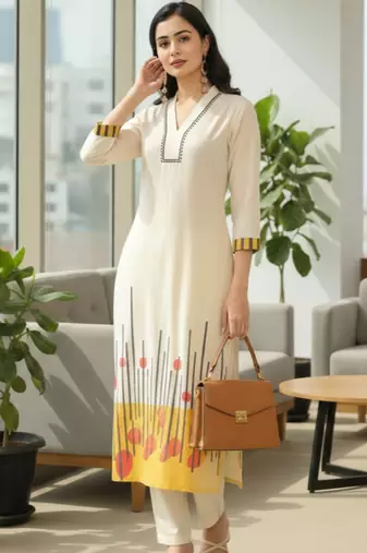 Cotton Printed A Line Kurta With Trouser
