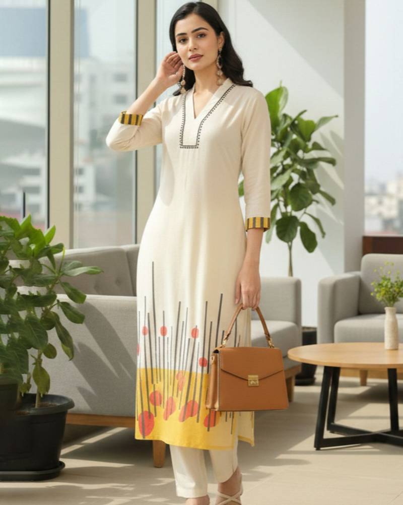 Cotton Printed A Line Kurta With Trouser