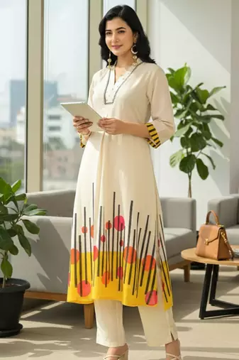 Cotton Printed A Line Kurta With Trouser