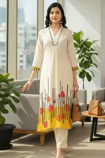 Cotton Printed A Line Kurta With Trouser