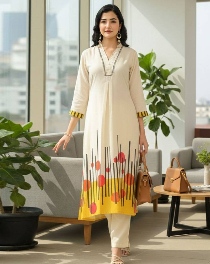 Cotton Printed A Line Kurta With Trouser