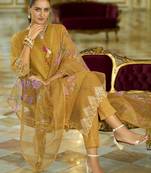 Floral Embroidered V-Neck Thread Work  Cotton Kurta With Trousers And Dupatta