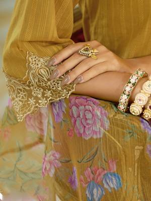 Floral Embroidered V-Neck Thread Work  Cotton Kurta With Trousers And Dupatta 7