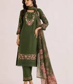 Floral Embroidered Thread Work  Cotton Straight Kurta With Trouser And Dupatta