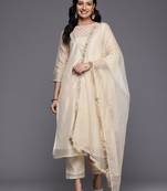 Ethnic Motifs Yoke Design Sequinned Kurta With Trousers & Dupatta