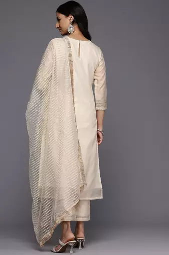 Ethnic Motifs Yoke Design Sequinned Kurta With Trousers & Dupatta