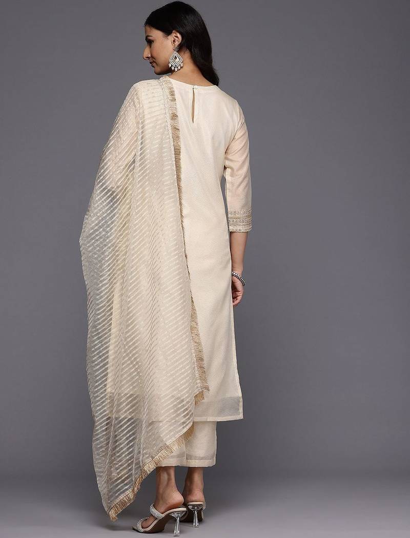 Ethnic Motifs Yoke Design Sequinned Kurta With Trousers & Dupatta