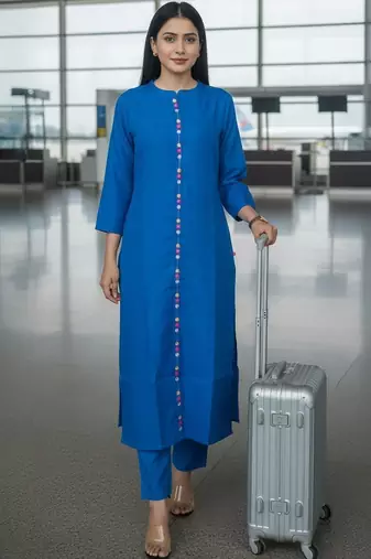 Women Regular Thread Work Kurta with Trousers