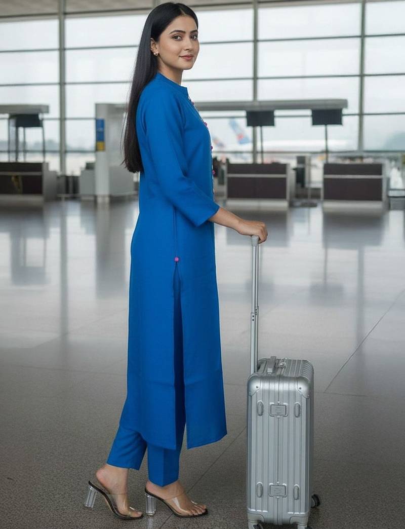 Women Regular Thread Work Kurta with Trousers