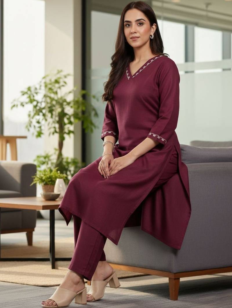 Women Ethnic Motifs Embroidered Regular Thread Work Kurta with Trousers