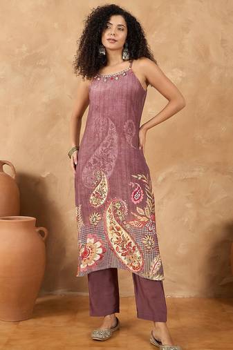 Women Spaghetti Strap Floral Kurta with Trousers