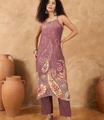 Women Spaghetti Strap Floral Kurta with Trousers