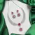 Ruby Red Cubic Zirconia Bridal Jewelry Set, Silver Statement Necklace Earrings