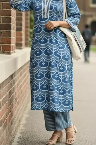 Women Printed Regular Kurta with Trousers