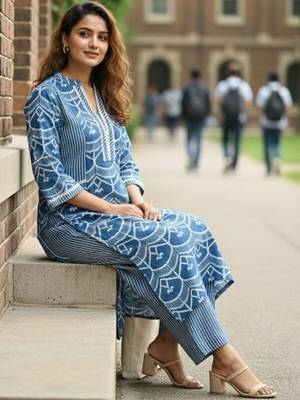 Women Printed Regular Kurta with Trousers 6