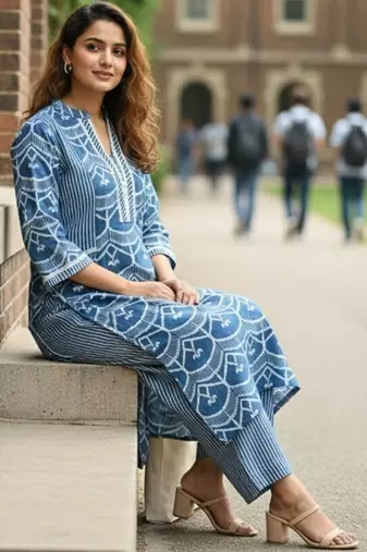 Women Printed Regular Kurta with Trousers