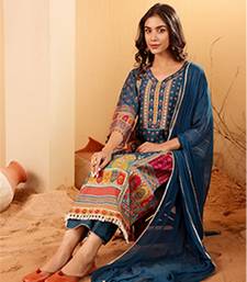 Ethnic Motifs Printed Sequnnied Chanderi Silk Kurta With Trousers And Dupatta