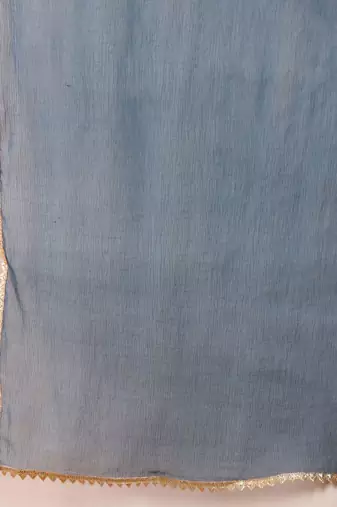 Ethnic Motifs Printed Sequnnied Chanderi Silk Kurta With Trousers And Dupatta