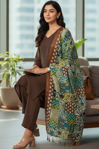 Women Ethnic Motifs Regular Kurta with Trousers & With Dupatta