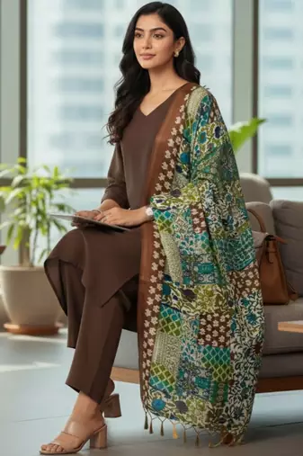 Women Ethnic Motifs Regular Kurta with Trousers & With Dupatta