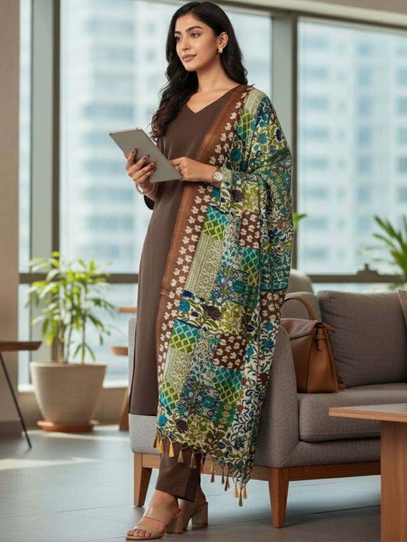 Women Ethnic Motifs Regular Kurta with Trousers & With Dupatta
