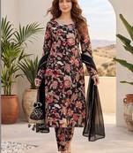 Women Floral Printed Regular Thread Work Pure Cotton Kurta with Trousers & With Dupatta
