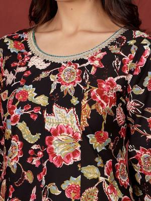 Women Floral Printed Regular Thread Work Pure Cotton Kurta with Trousers & With Dupatta 2