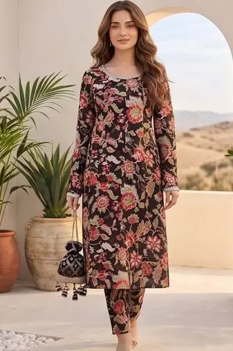 Women Floral Printed Regular Thread Work Pure Cotton Kurta with Trousers & With Dupatta