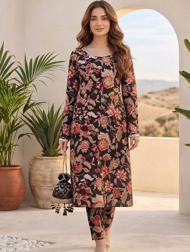 Women Floral Printed Regular Thread Work Pure Cotton Kurta with Trousers & With Dupatta