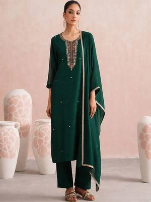 Women Ethnic Motifs Embroidered Regular Thread Work Kurta with Trousers & With Dupatta 1