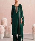 Women Ethnic Motifs Embroidered Regular Thread Work Kurta with Trousers & With Dupatta