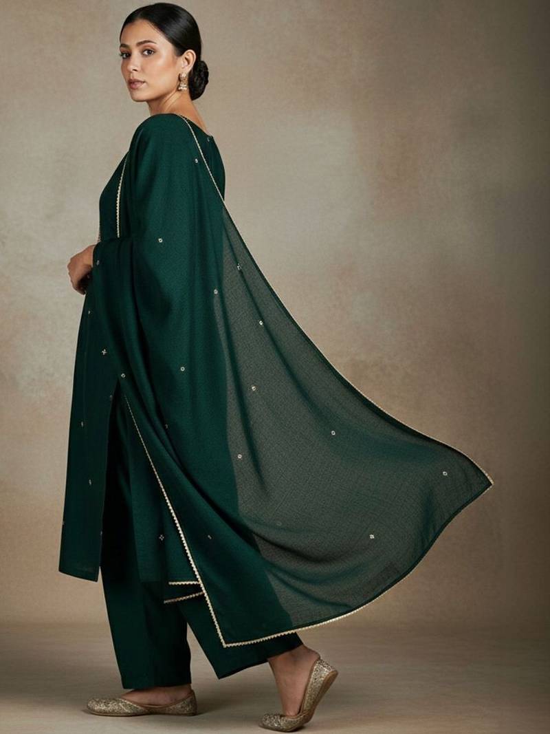 Women Ethnic Motifs Embroidered Regular Thread Work Kurta with Trousers & With Dupatta