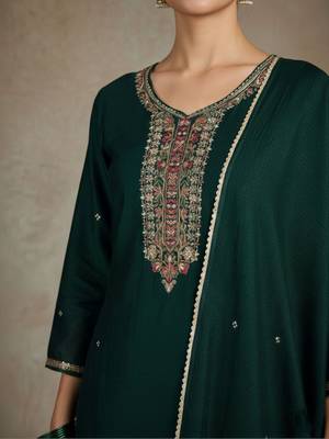 Women Ethnic Motifs Embroidered Regular Thread Work Kurta with Trousers & With Dupatta 3