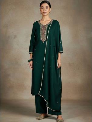 Women Ethnic Motifs Embroidered Regular Thread Work Kurta with Trousers & With Dupatta 5