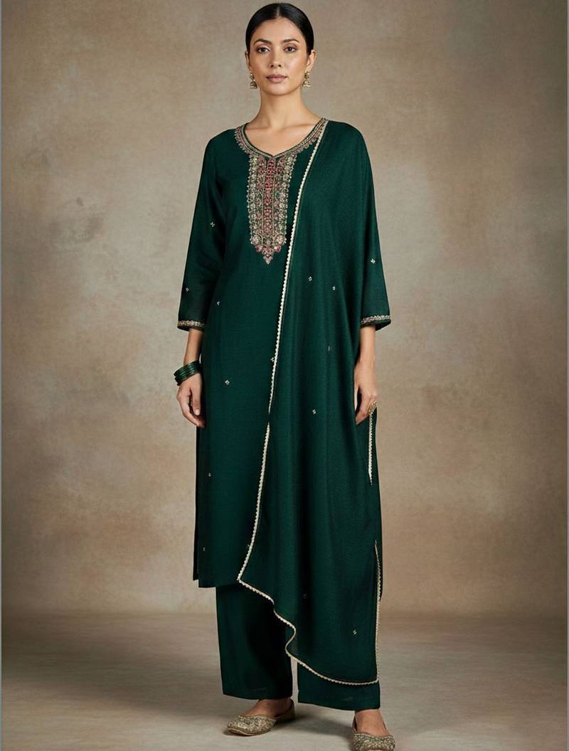 Women Ethnic Motifs Embroidered Regular Thread Work Kurta with Trousers & With Dupatta