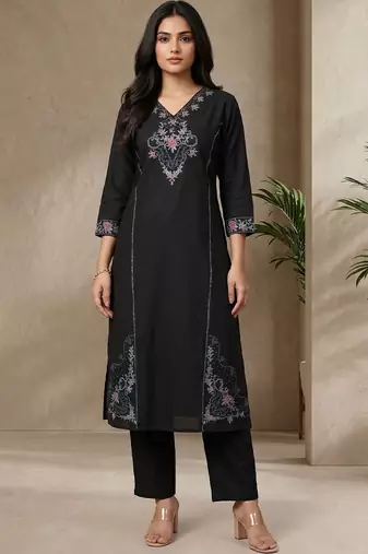 Women Ethnic Motifs Embroidered Regular Thread Work Kurta with Trousers