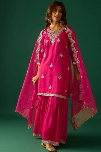 Women Ethnic Motifs Embroidered Kurta with Sharara & Dupatta