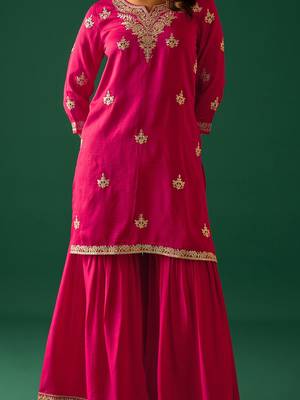 Women Ethnic Motifs Embroidered Kurta with Sharara & Dupatta 3
