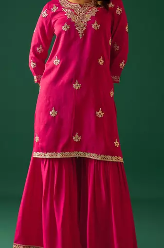 Women Ethnic Motifs Embroidered Kurta with Sharara & Dupatta