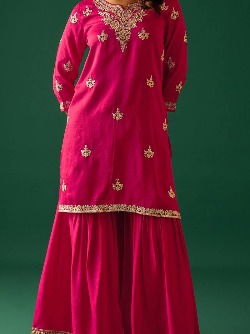 Women Ethnic Motifs Embroidered Kurta with Sharara & Dupatta