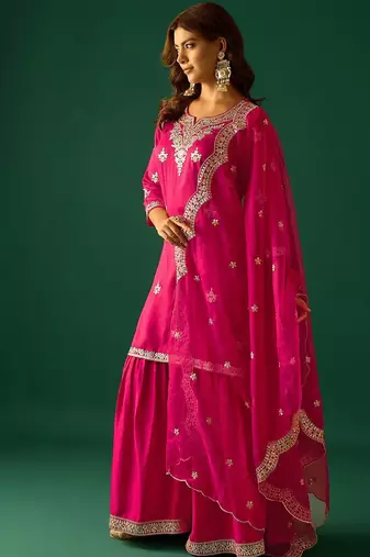 Women Ethnic Motifs Embroidered Kurta with Sharara & Dupatta