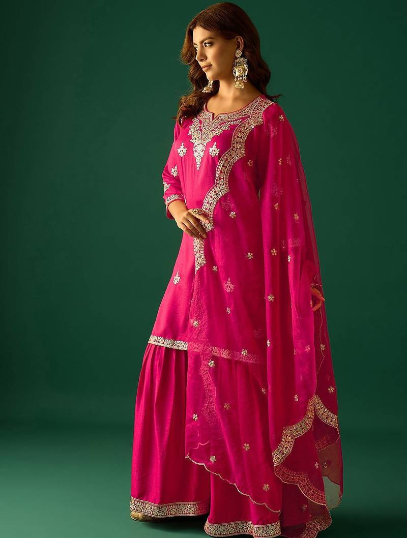 Women Ethnic Motifs Embroidered Kurta with Sharara & Dupatta