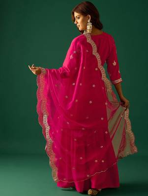 Women Ethnic Motifs Embroidered Kurta with Sharara & Dupatta 5