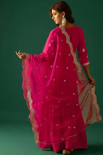 Women Ethnic Motifs Embroidered Kurta with Sharara & Dupatta
