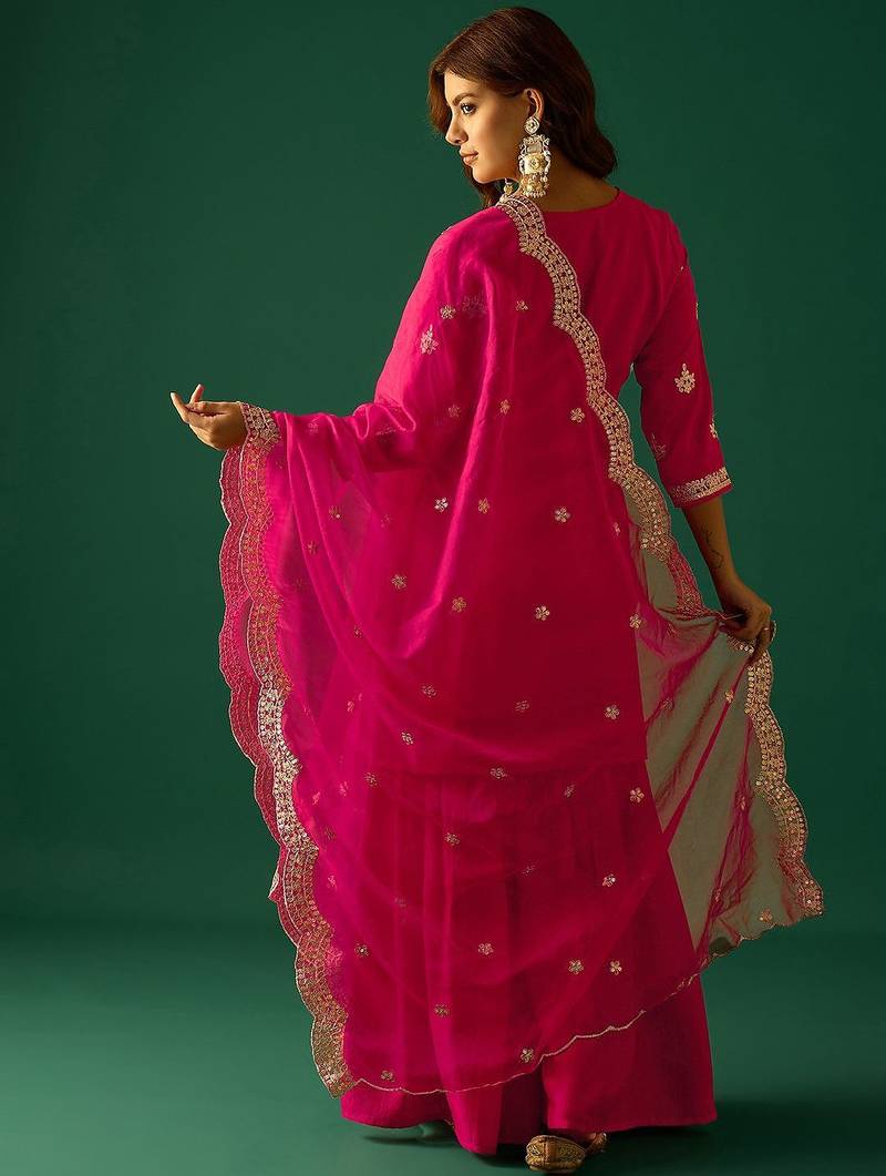 Women Ethnic Motifs Embroidered Kurta with Sharara & Dupatta