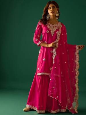 Women Ethnic Motifs Embroidered Kurta with Sharara & Dupatta 6